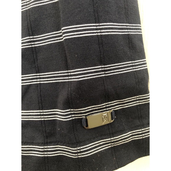 Nike Tiger Woods Polo Shirt Mens Large Navy Striped Short Sleeve Dri Fit Golf - Picture 3 of 8